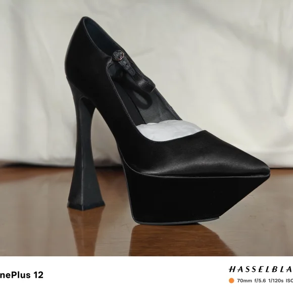 Jeffrey Campbell "SIOUXSIE" Black Satin Women's Platform Heels - Picture 4 of 9